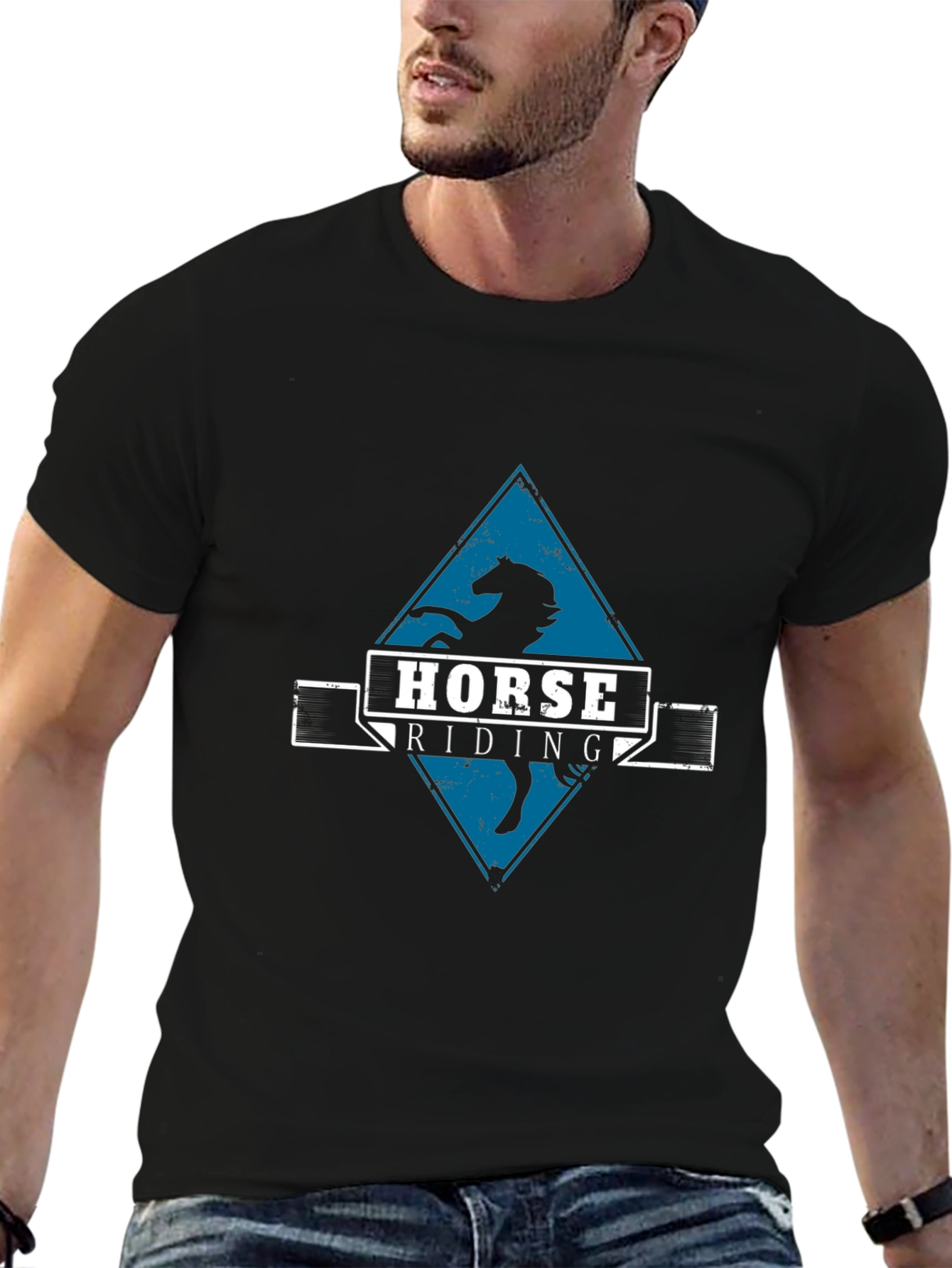 Black Horse Riding Graphic Tee - Black Cotton T-Shirt view 6