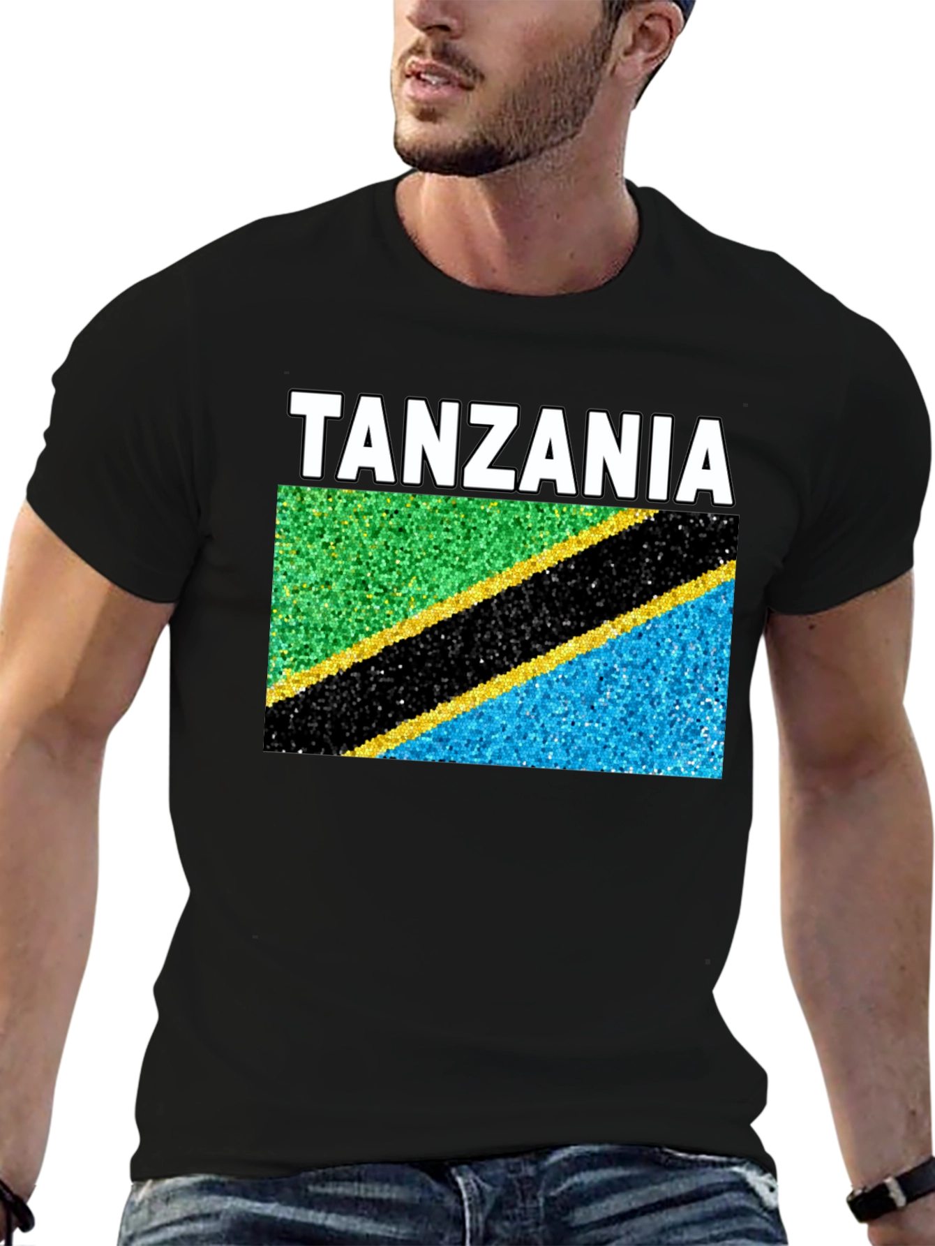 Black Tanzania Flag T-Shirt - Black Crew Neck Tee view 6