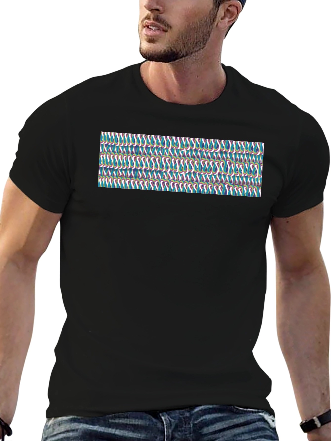Black Patterned Graphic Tee - Trendy Casual Wear view 6
