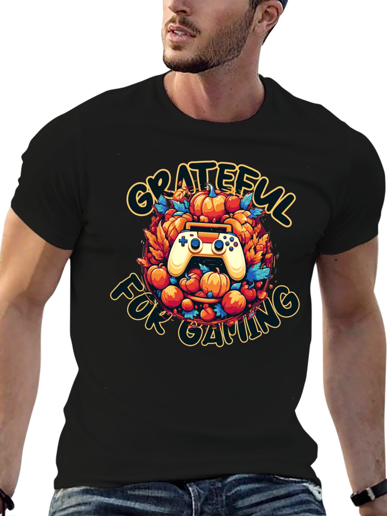 Black Grateful for Gaming T-Shirt - Gamer Thanksgiving Tee view 6