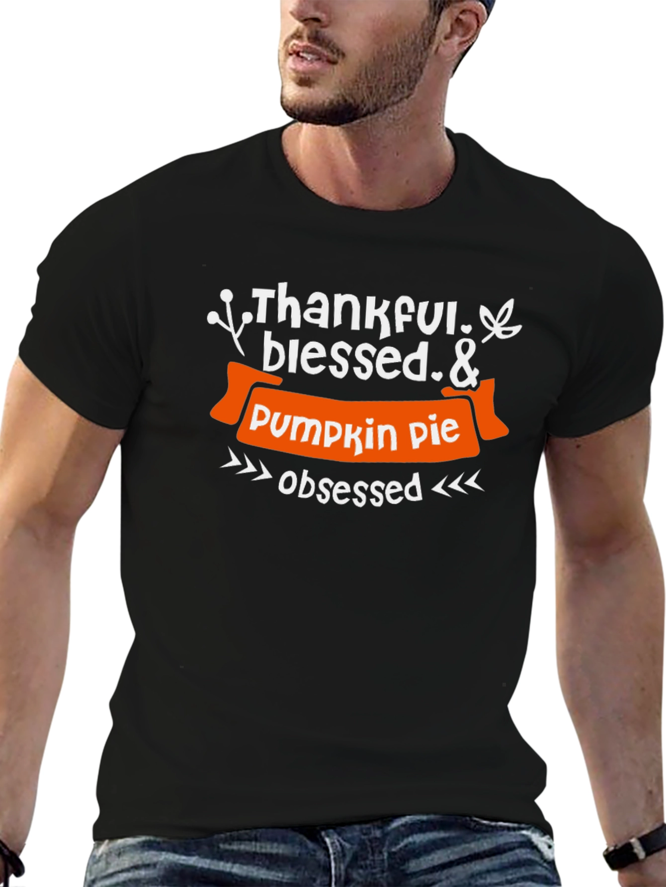 Black Thankful Blessed & Pumpkin Pie Obsessed T-Shirt view 6