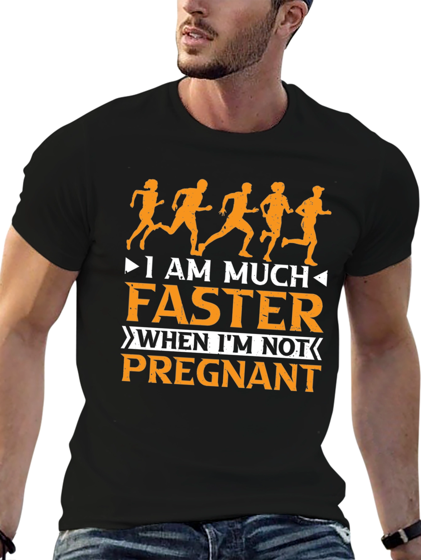 Black Funny Running T-Shirt: I Am Much Faster When I'm Not Pregnant view 6