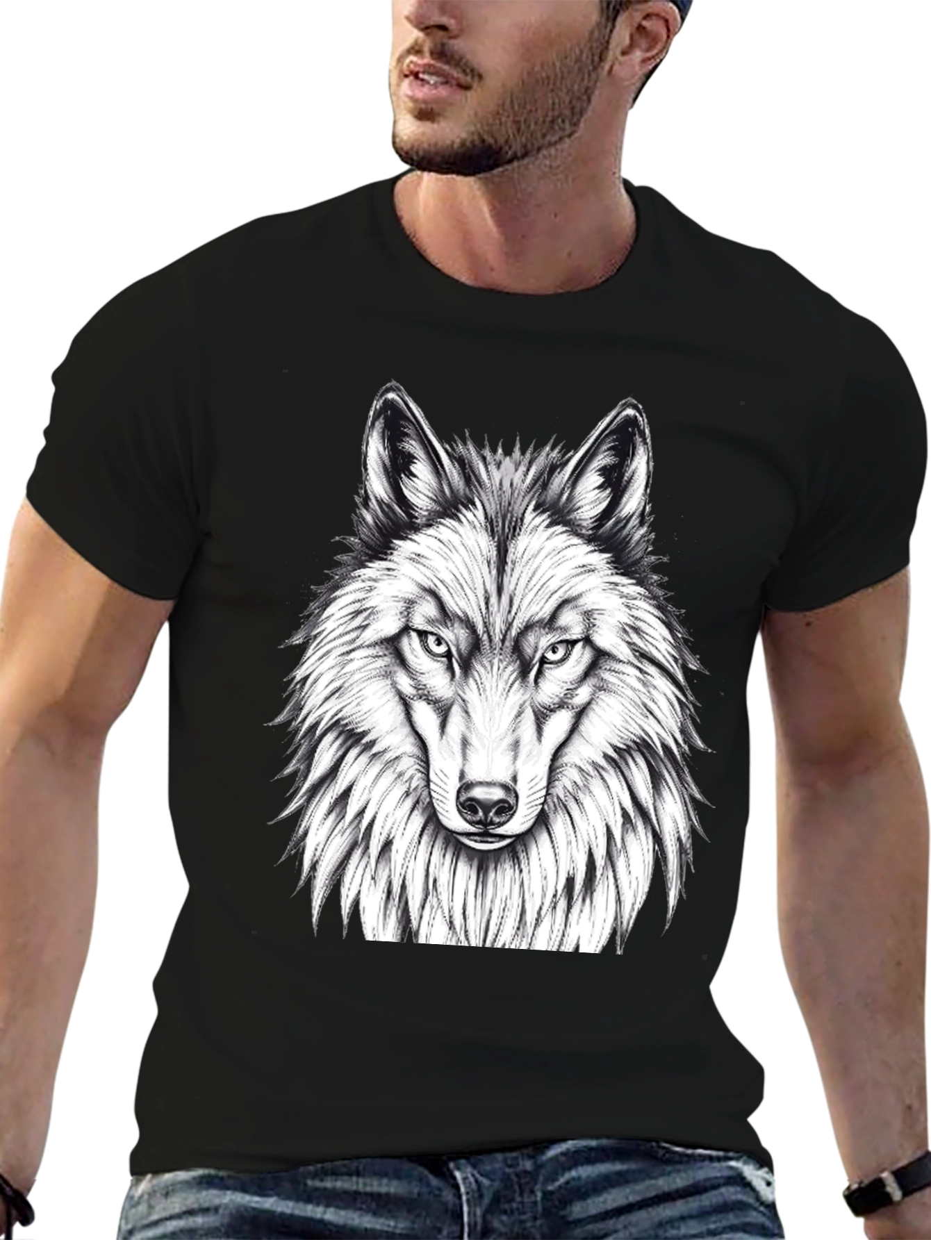 Black Wolf Graphic Tee - Black Crew Neck T-Shirt view 6