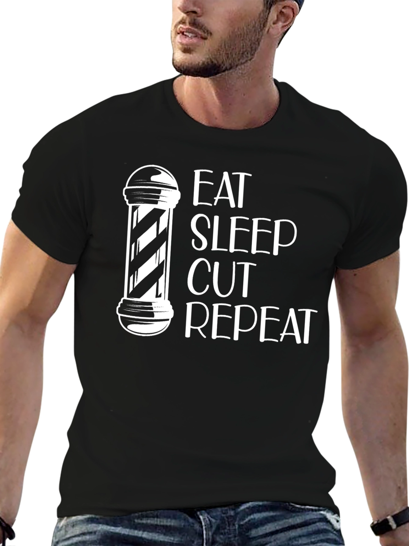 Black Eat Sleep Cut Repeat Barber T-Shirt view 6