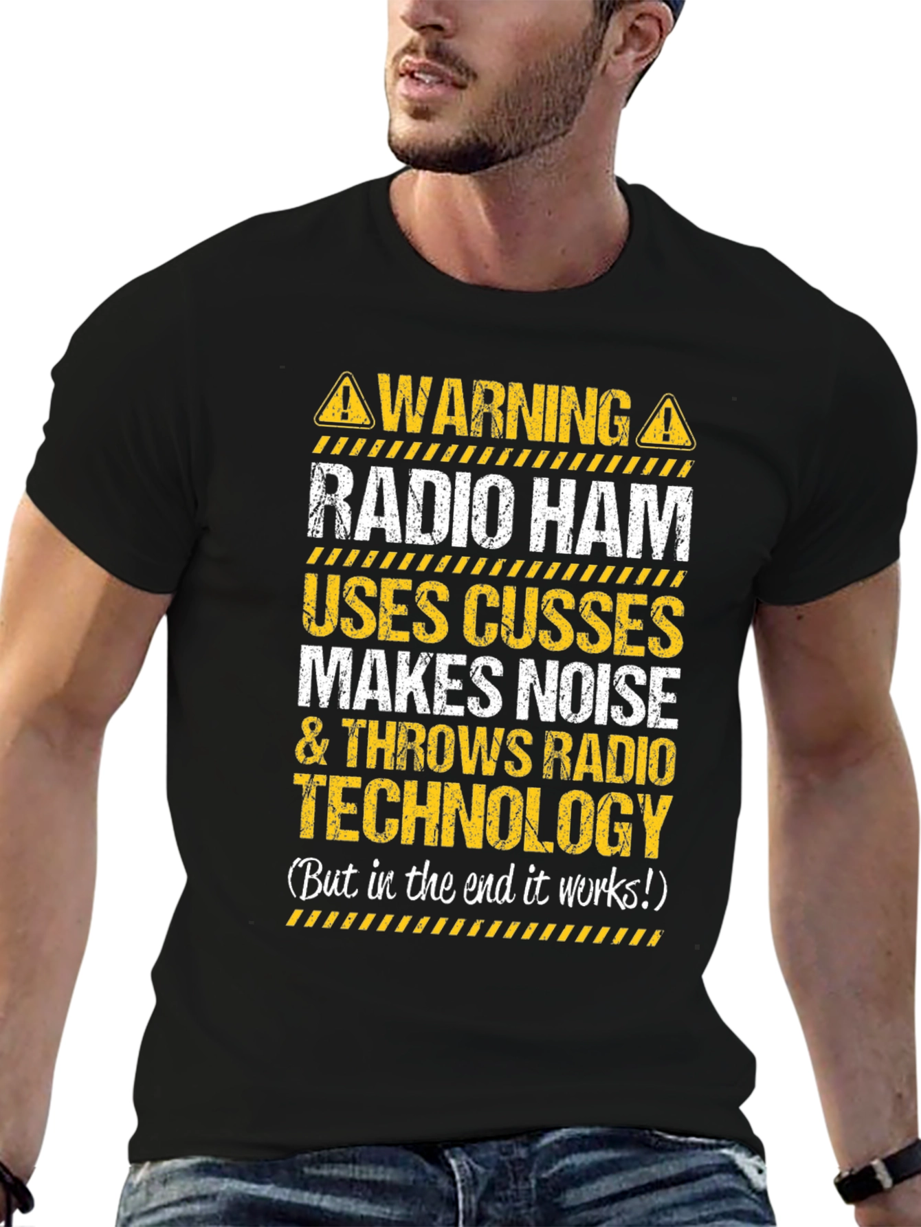 Black Warning Radio Ham T-Shirt - Funny Amateur Radio Operator Tee view 6