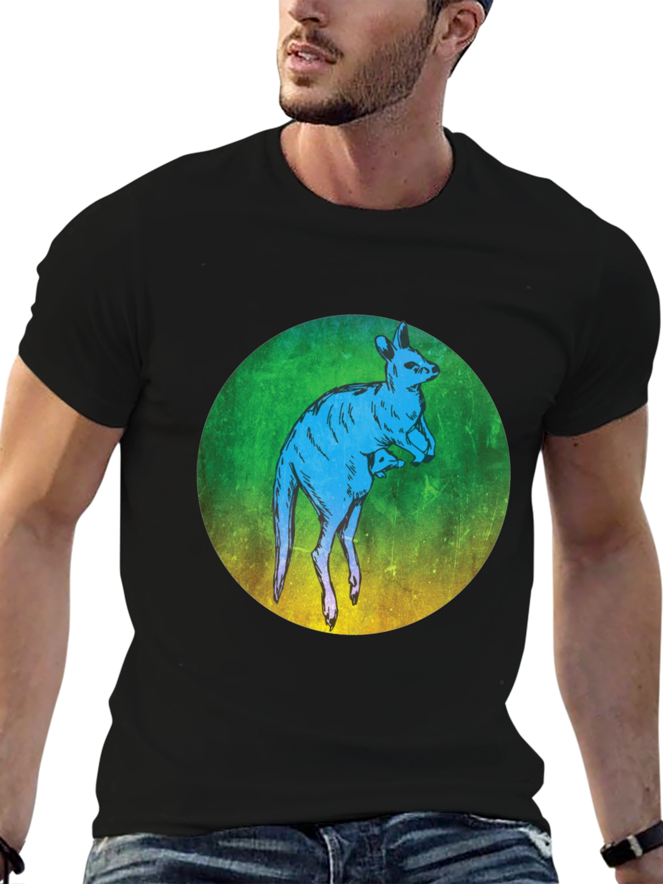 Black Kangaroo Graphic T-Shirt - Unique Animal Design view 6