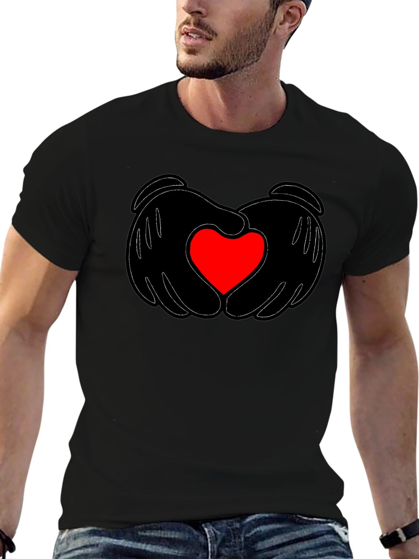 Black Heart Hands Graphic Tee - Stylish Black T-Shirt view 6
