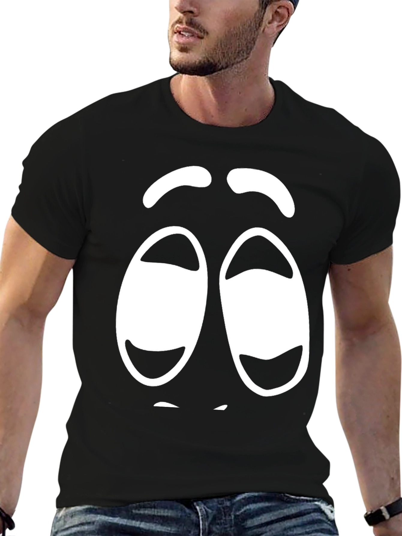 Black Funny Graphic Sleepy Face Black T-Shirt view 6