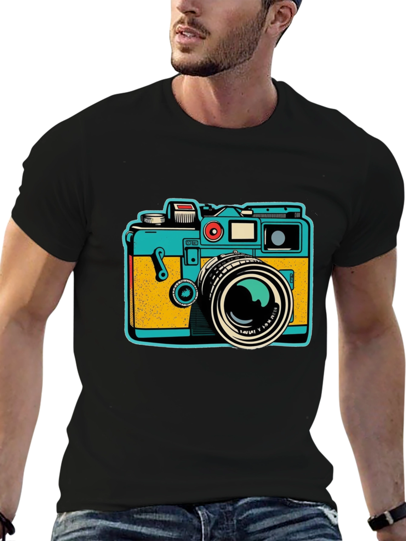 Black Retro Camera Graphic T-Shirt view 6