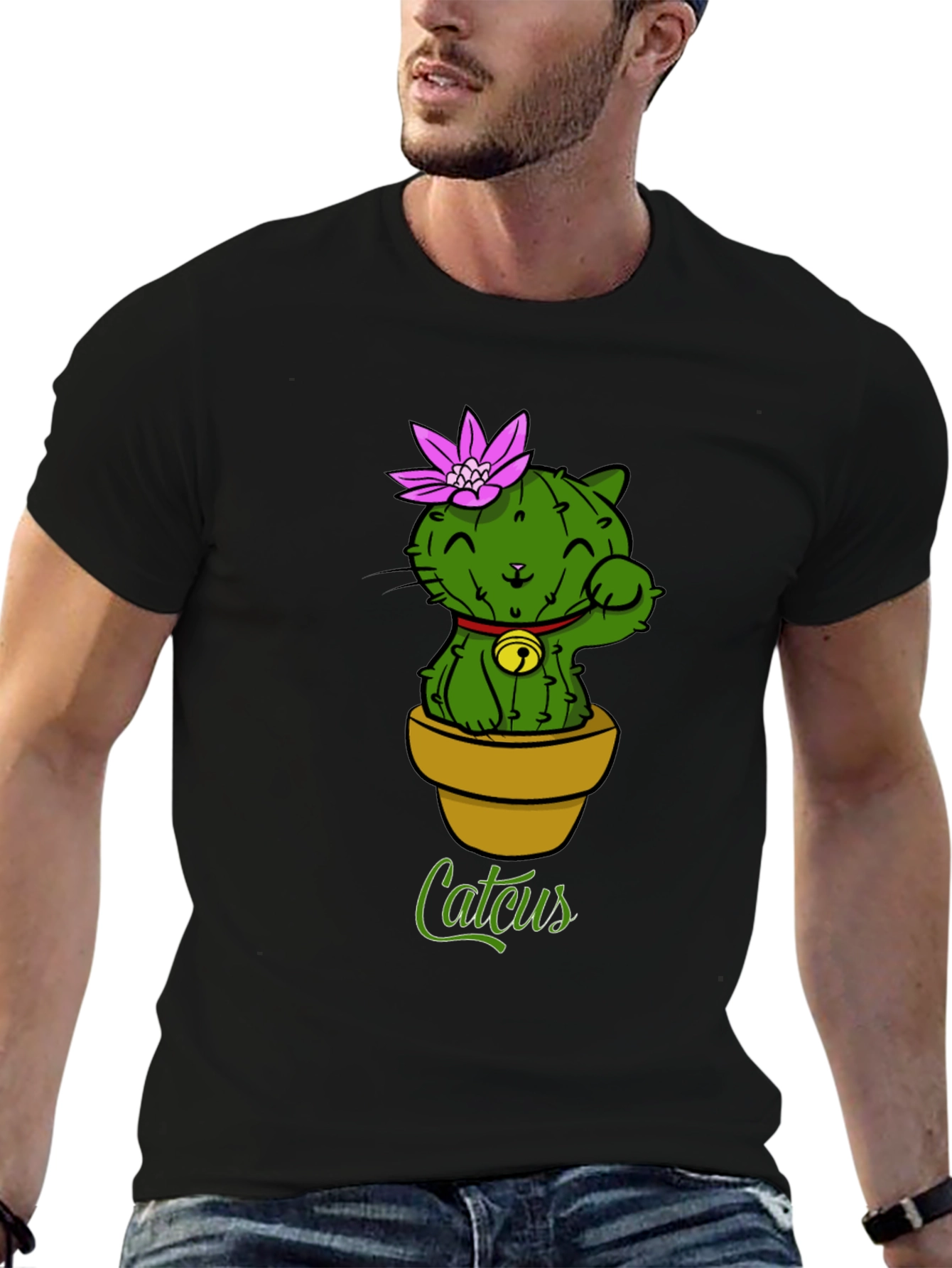 Black Catcus T-Shirt - Unique Cat Cactus Graphic Tee view 6