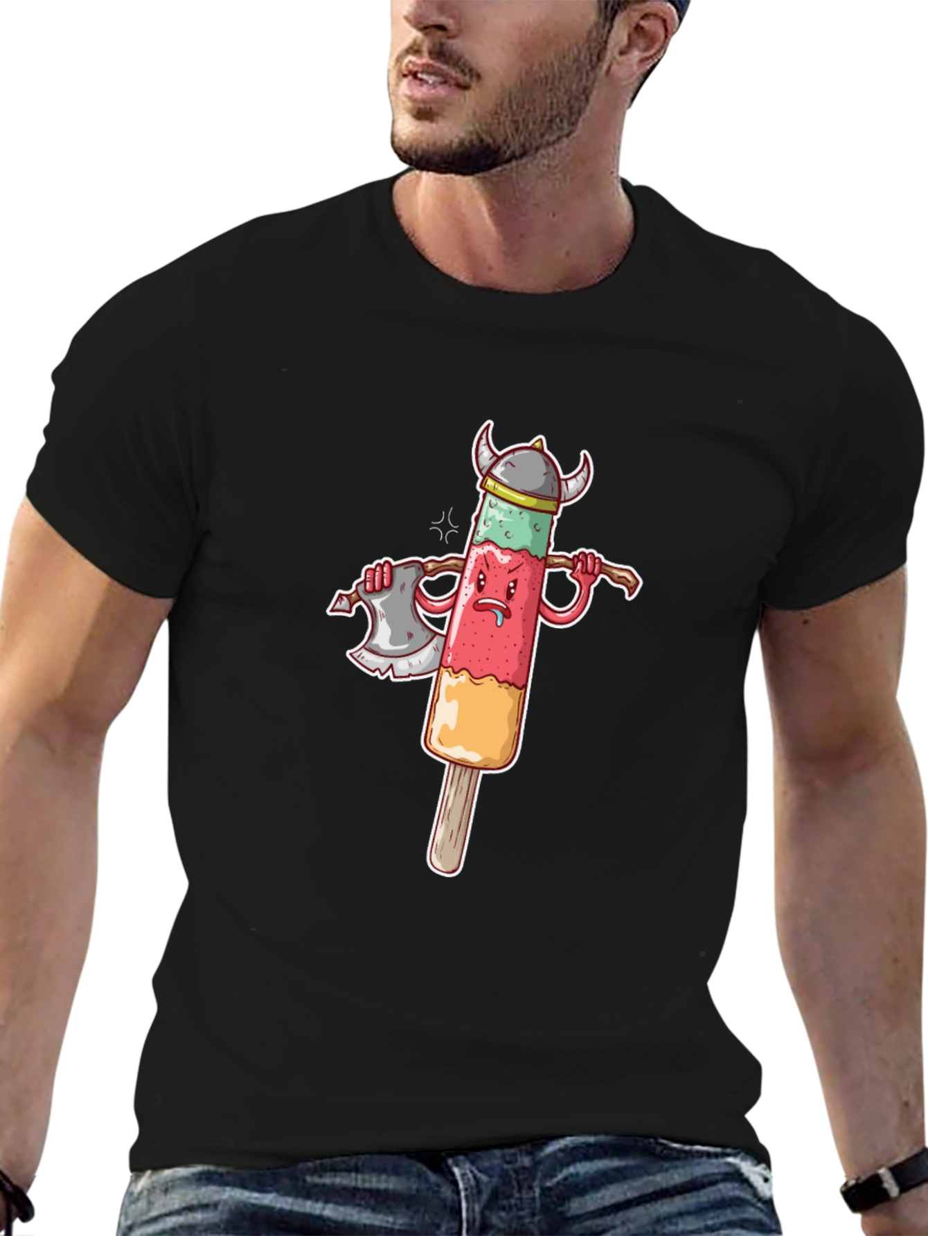Black Viking Ice Pop Graphic Tee - Funny Novelty Shirt view 6