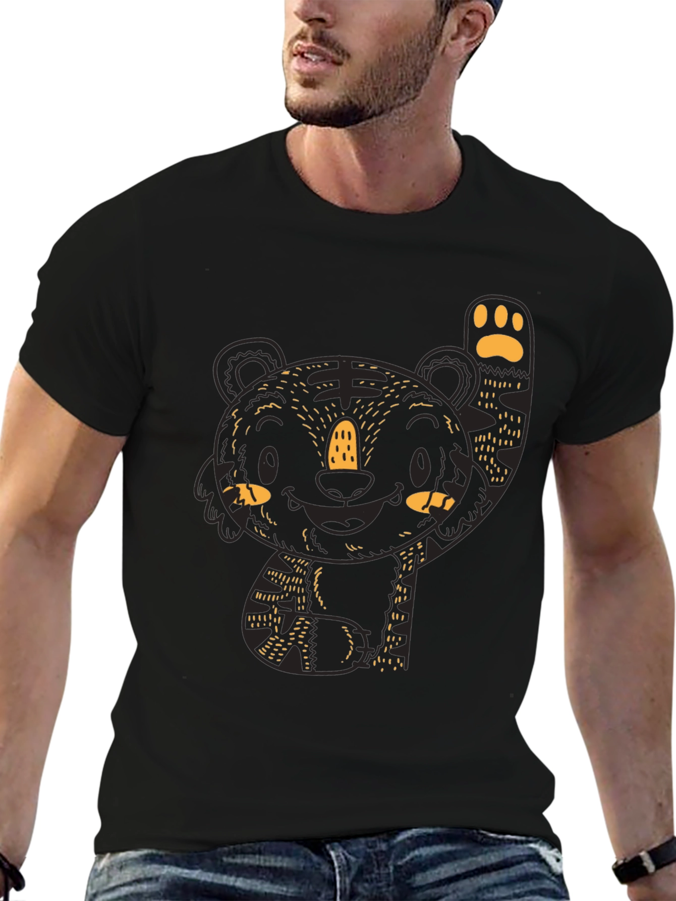 Black Cute Tiger Graphic Black Tee view 6