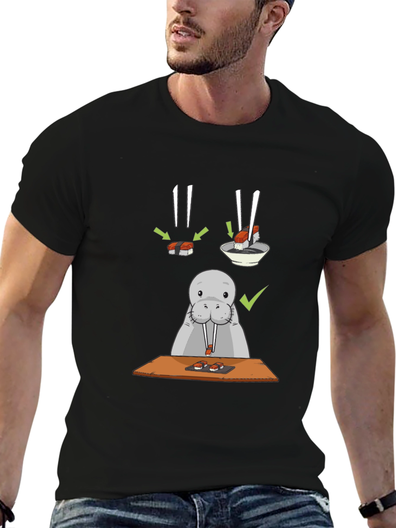 Black Sushi Lover T-Shirt - Funny Walrus Tee view 6