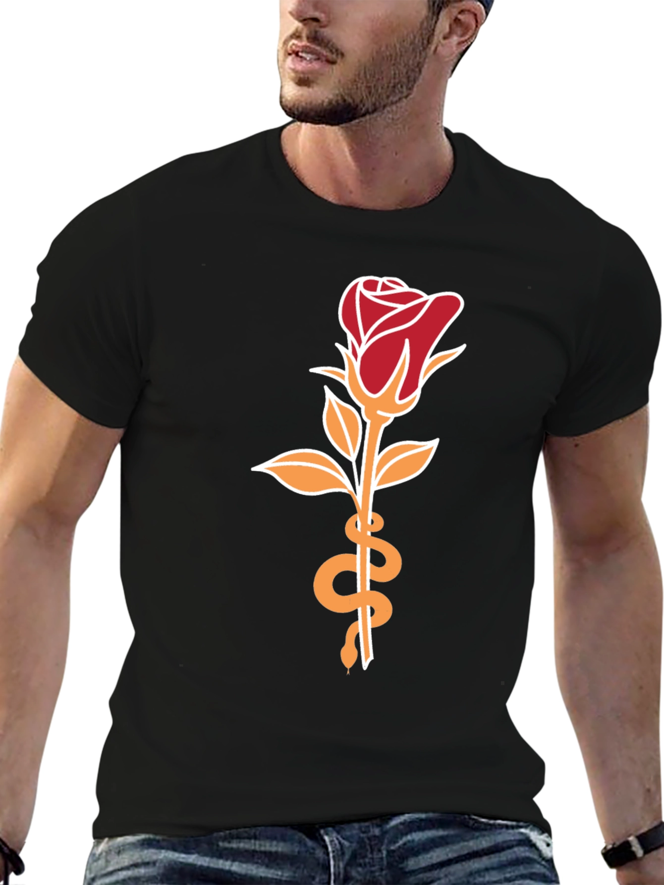 Black Rose & Snake Graphic Tee - Stylish Unisex T-Shirt view 6