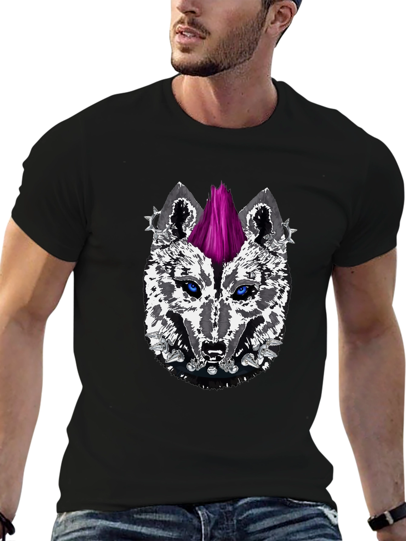Black Punk Wolf Graphic Tee - Fierce Style view 6
