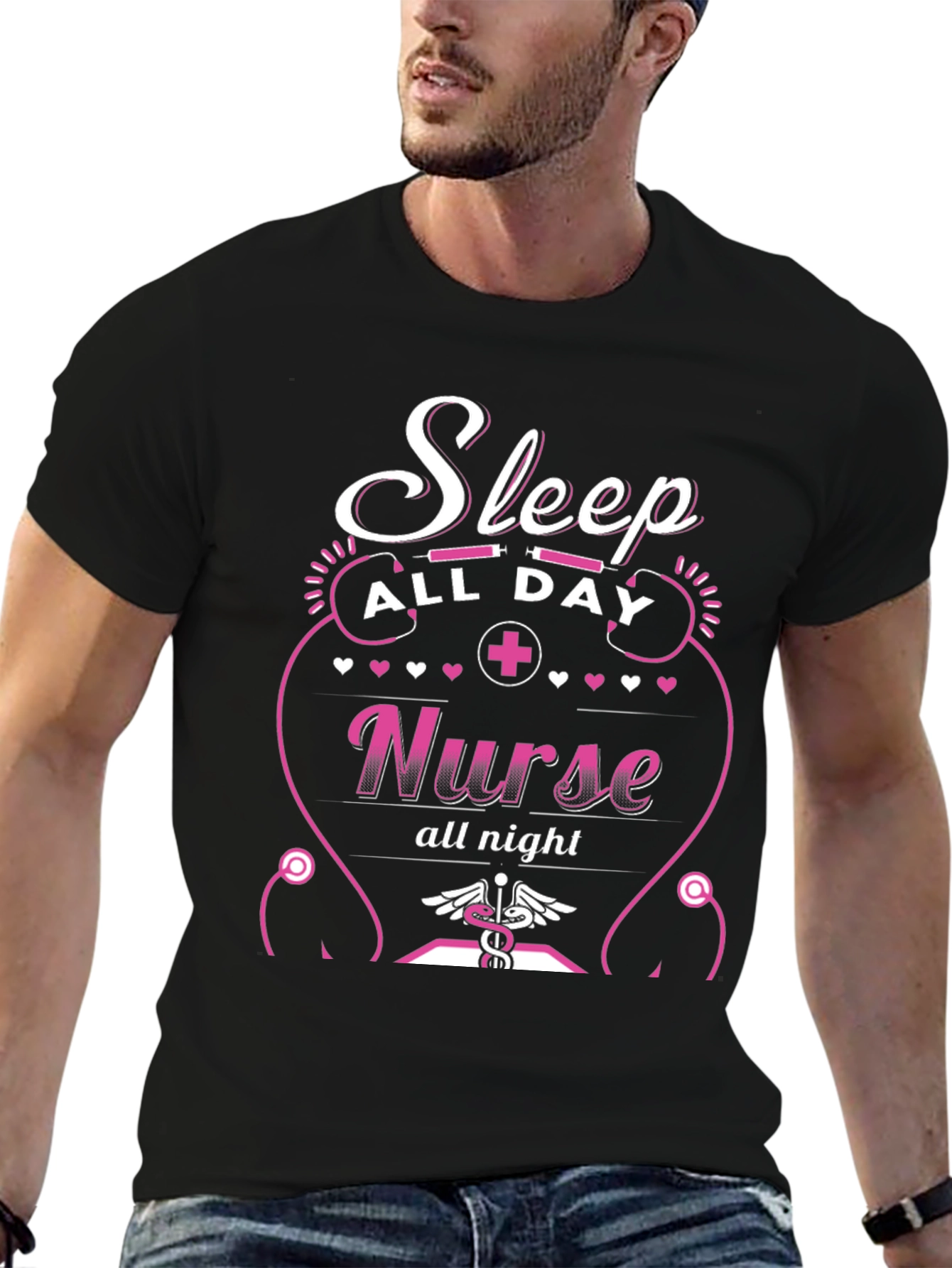 Black Sleep All Day Nurse T-Shirt view 6