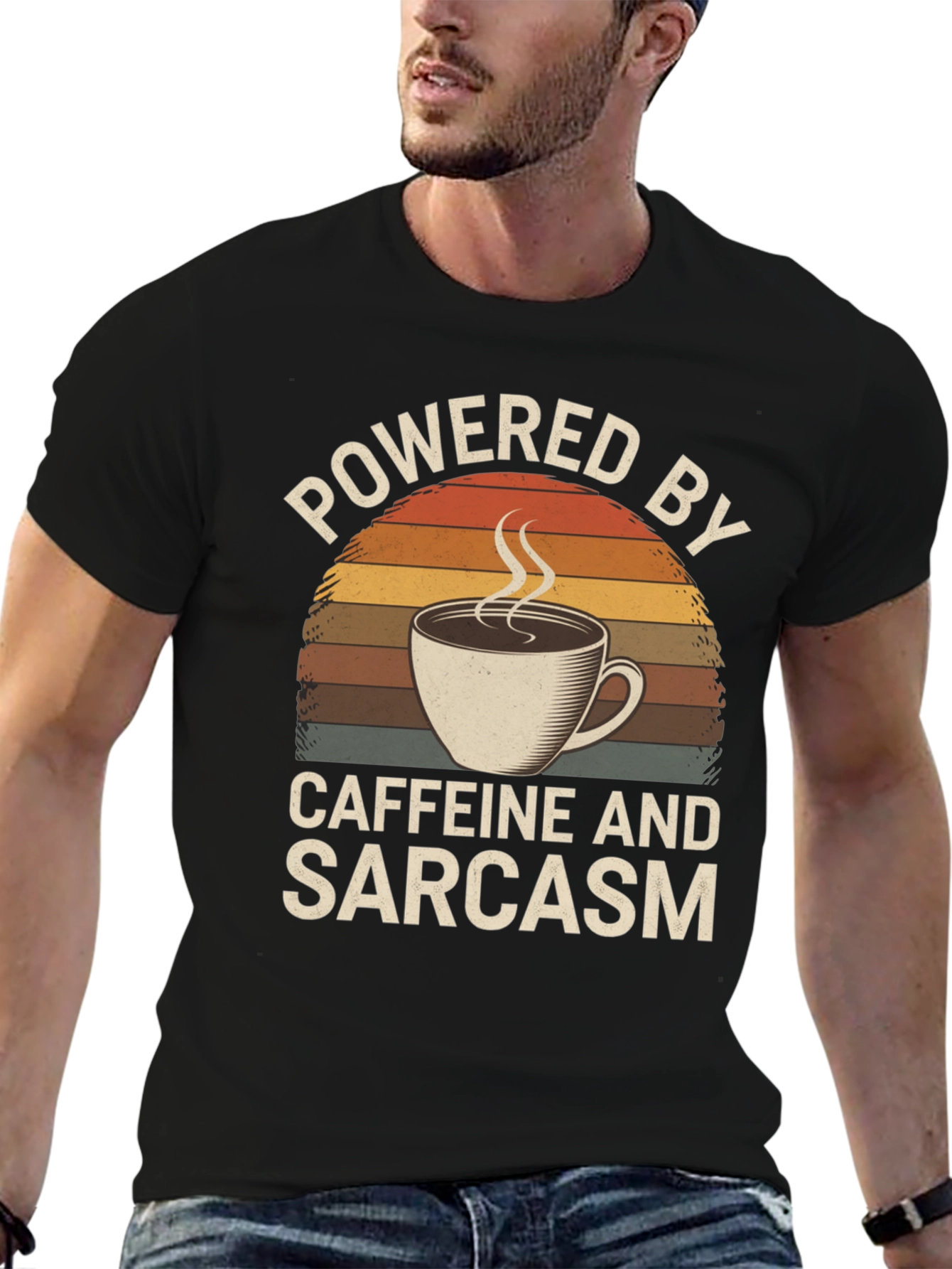 Black Powered by Caffeine and Sarcasm T-Shirt view 6