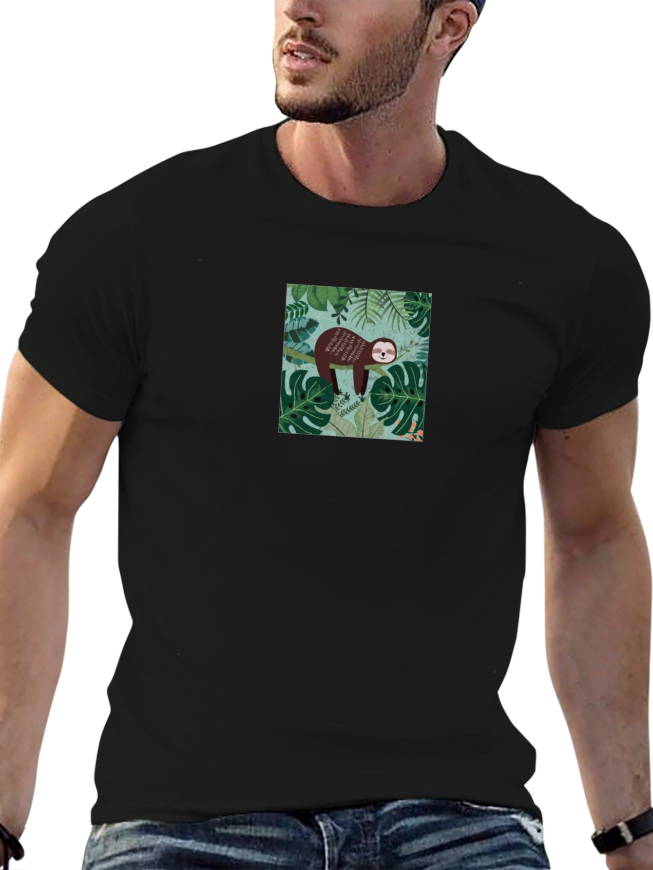 Black Sloth Graphic T-Shirt - Relaxed Jungle Vibes view 6