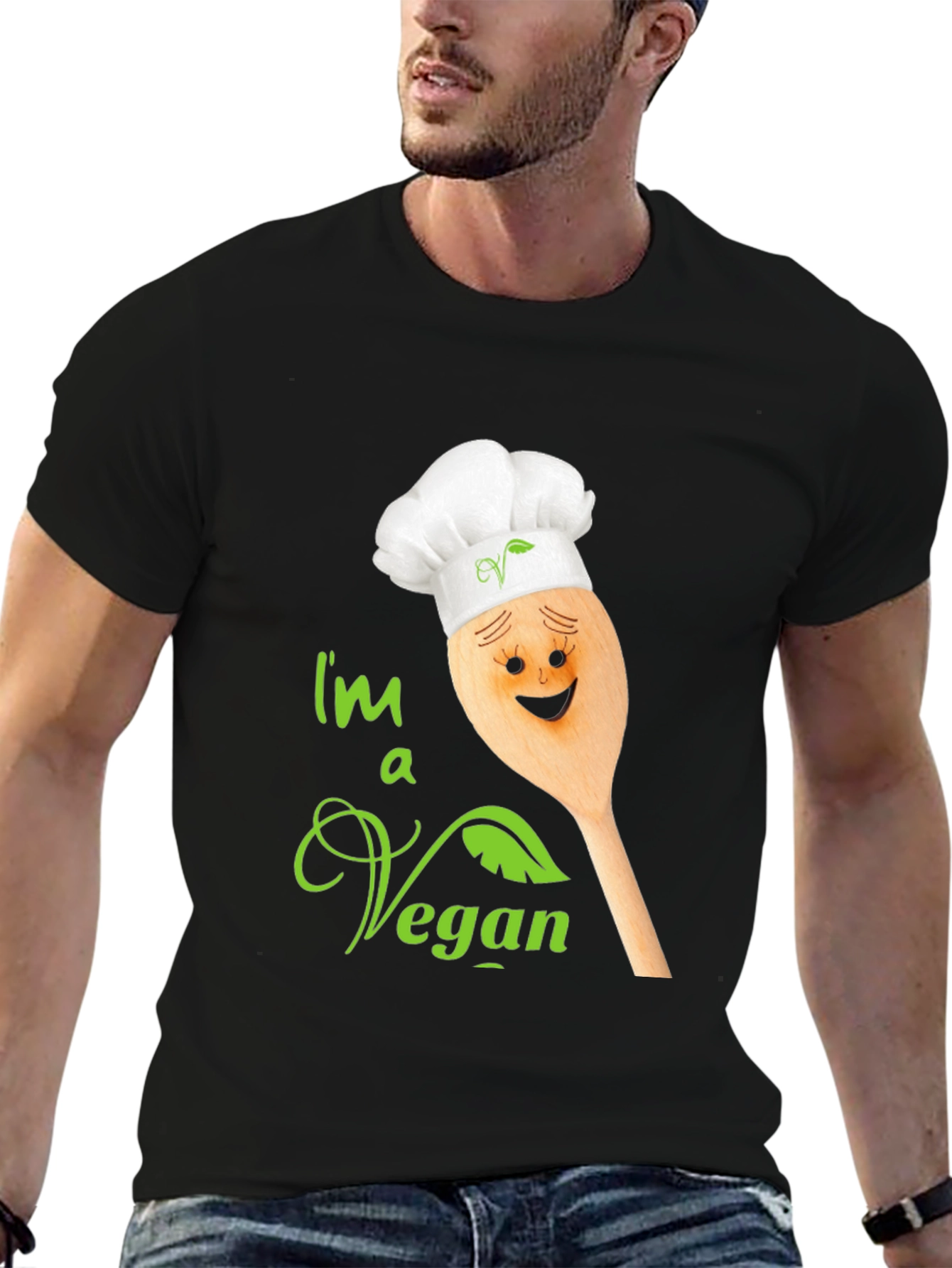 Black I'm a Vegan T-Shirt - Chef Spoon Design view 6