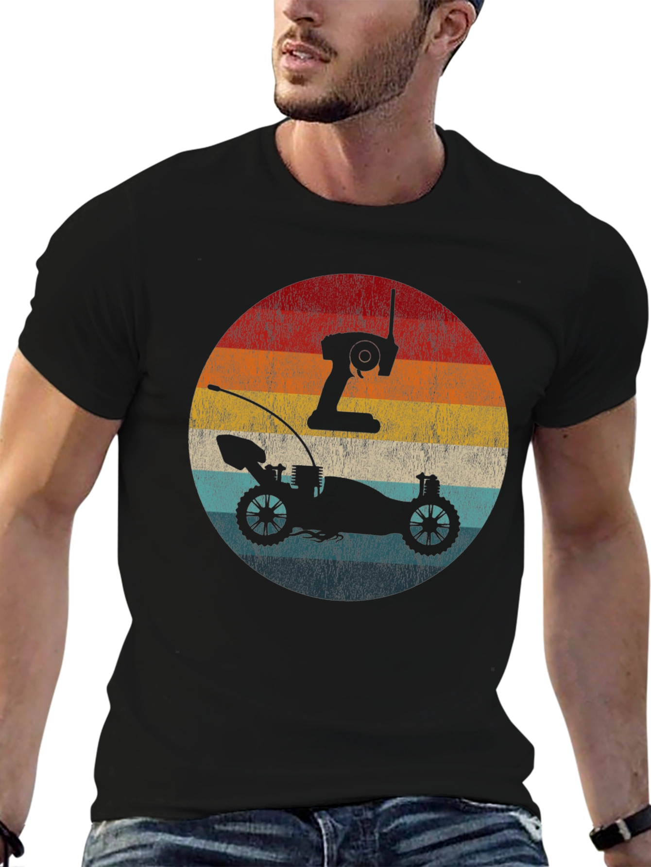 Black Retro RC Car & Remote T-Shirt view 6