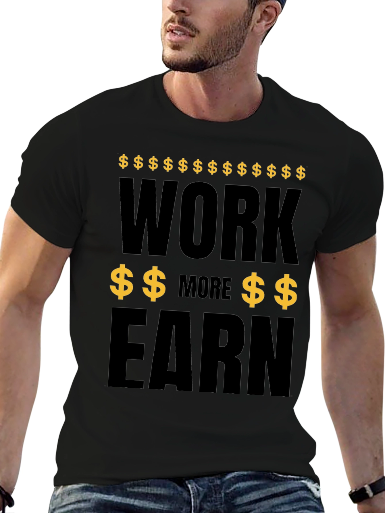 Black Work More Earn More Graphic Tee - Black view 6