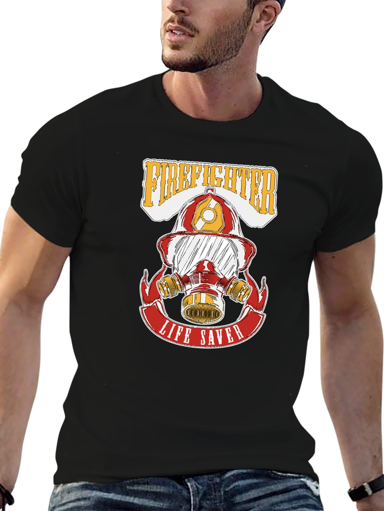 Black Firefighter Life Saver Graphic T-Shirt view 6