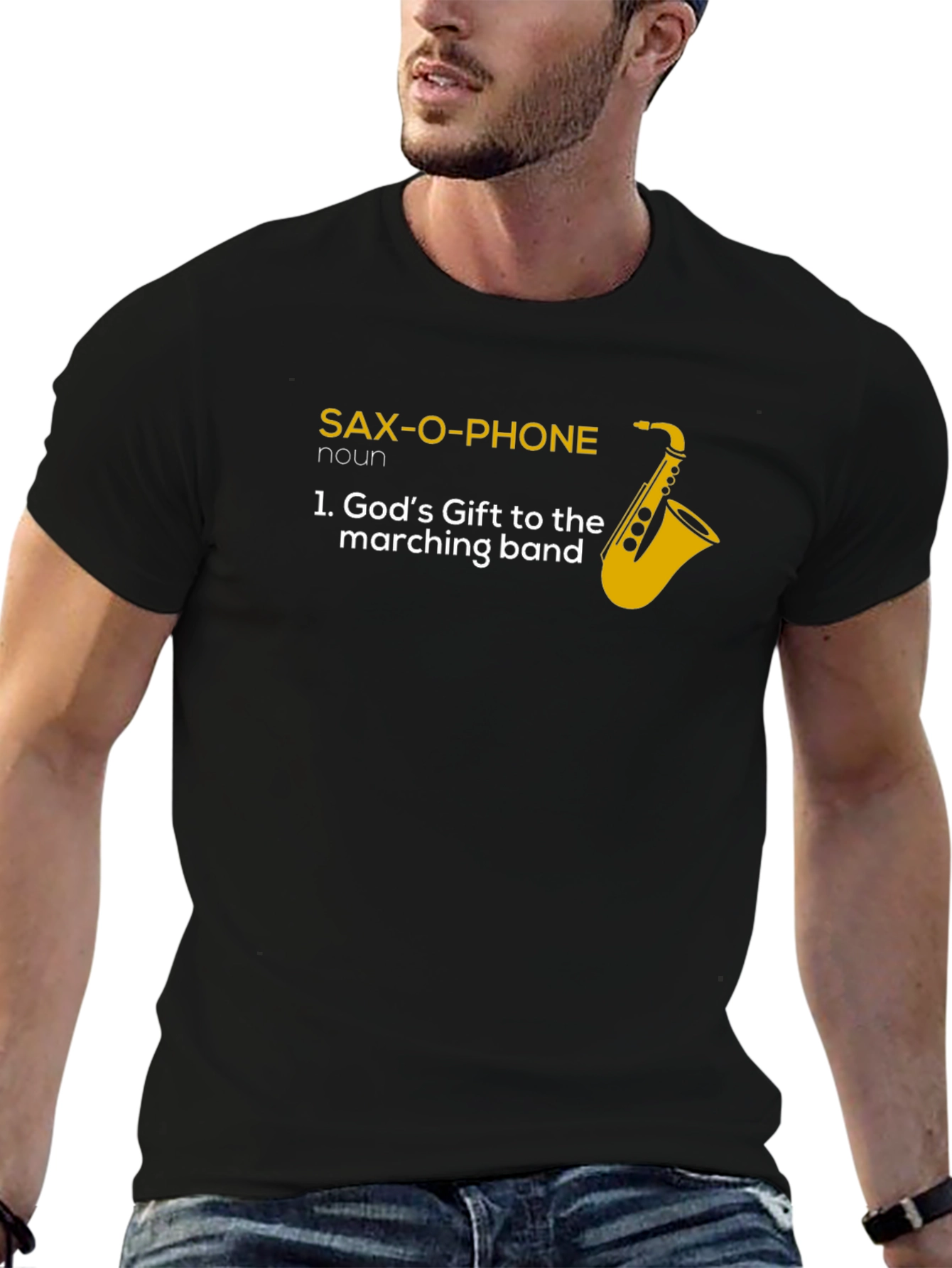 Black Sax-O-Phone Musician T-Shirt view 6