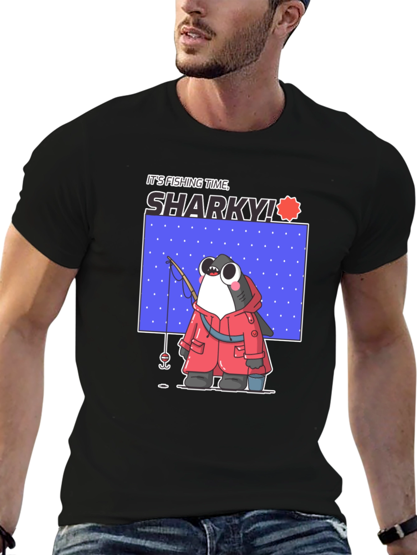 Black It's Fishing Time Sharky T-Shirt view 6