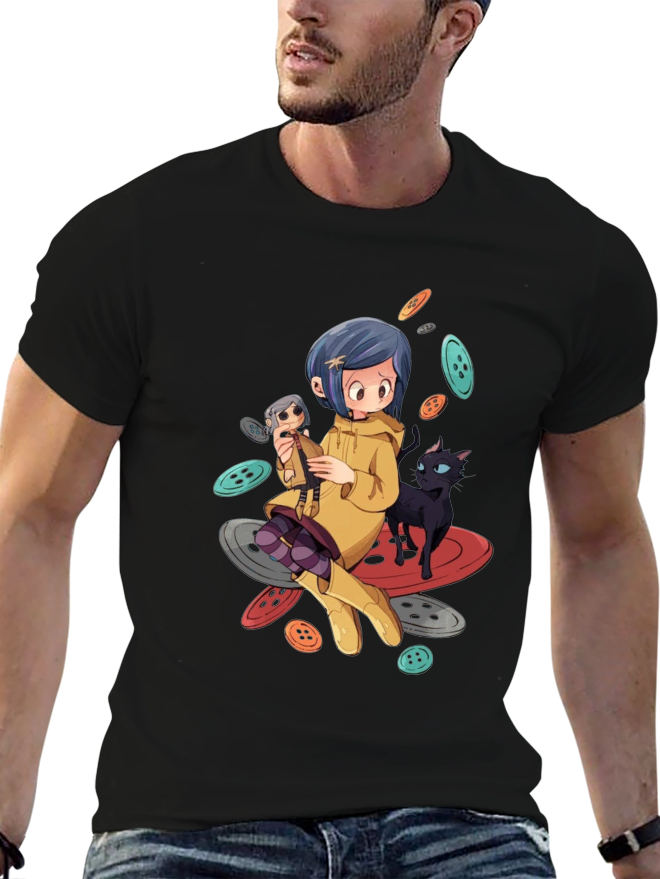 Black Cartoon Style Anime T-Shirt view 6