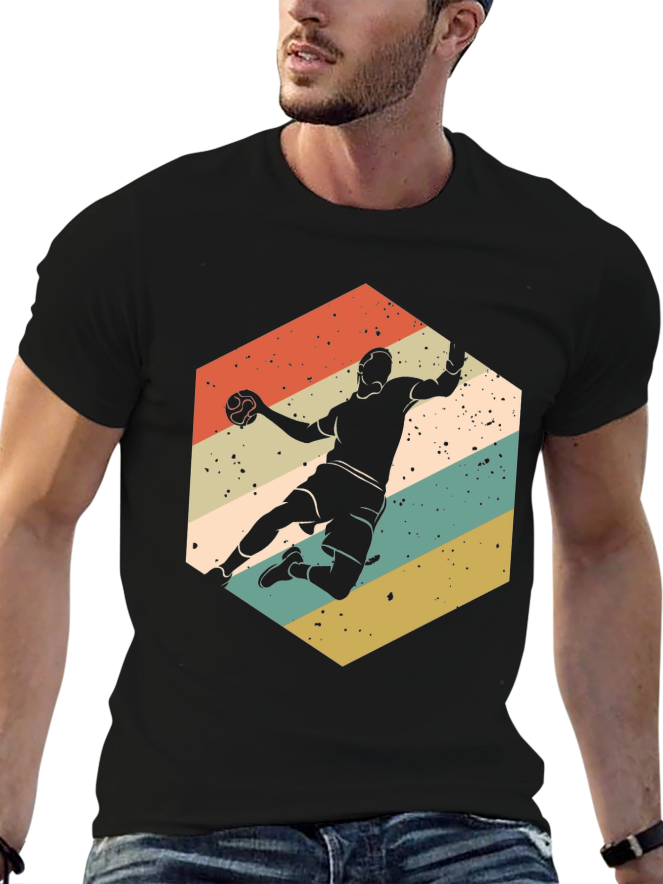 Black Vintage Handball Player T-Shirt view 6