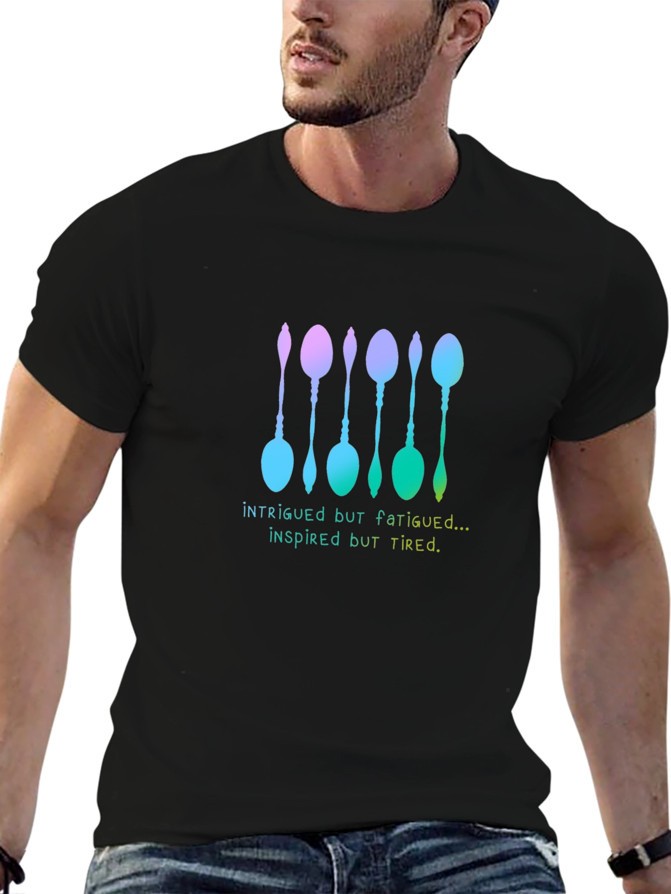 Black Intrigued But Fatigued Spoon T-Shirt view 6