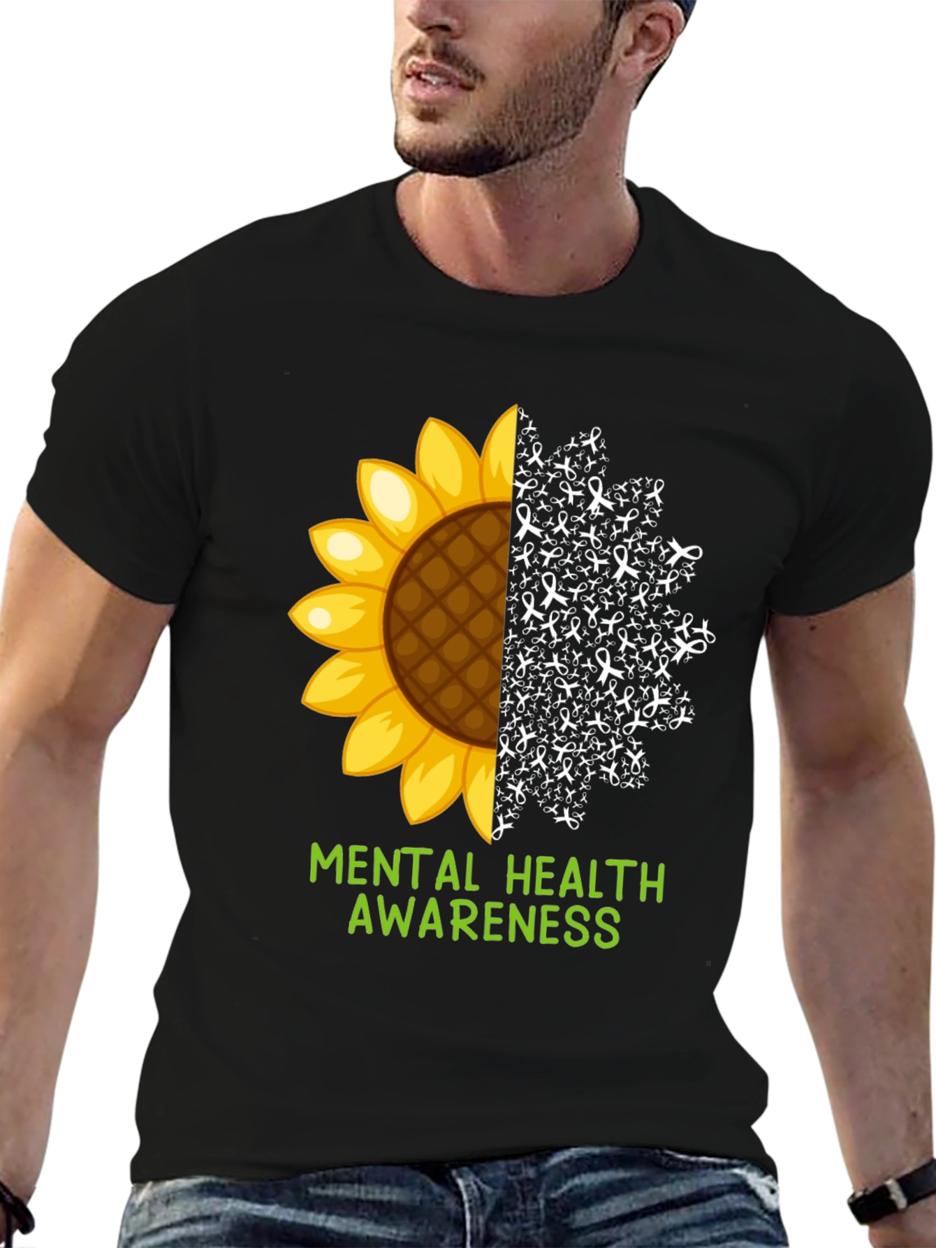 Black Mental Health Awareness Sunflower T-Shirt view 6