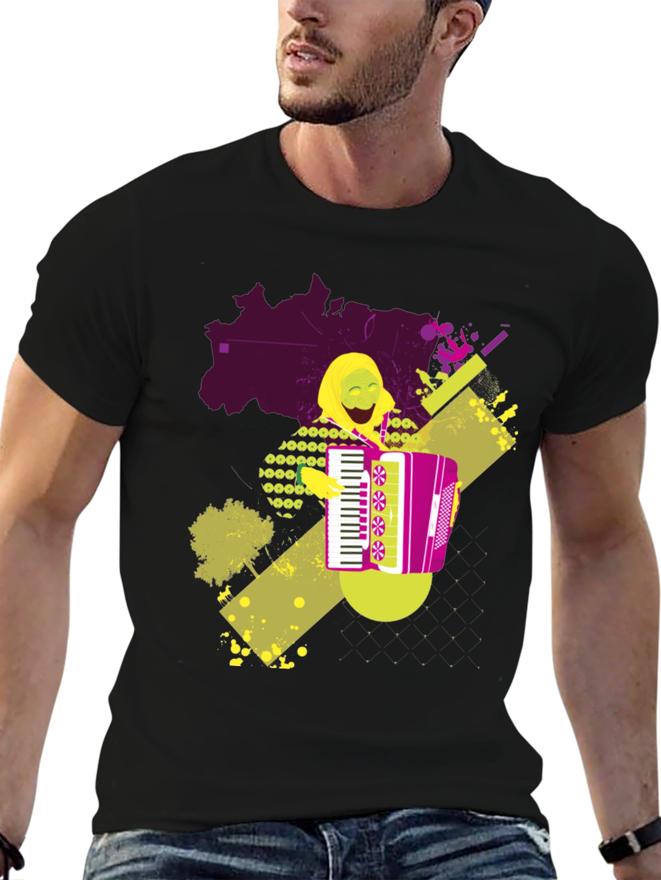 Black Accordion Player Graphic T-Shirt view 6
