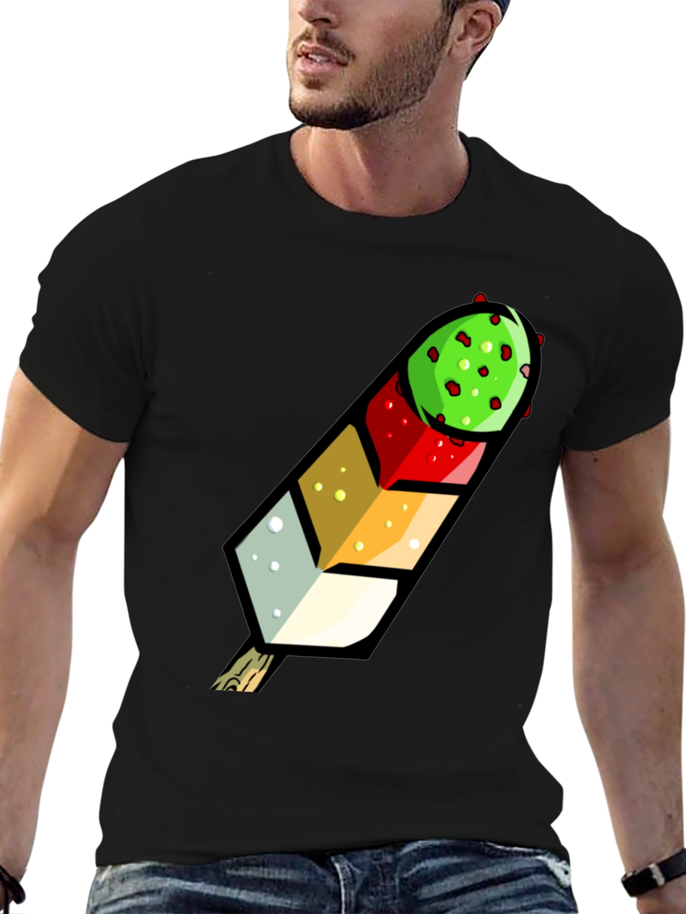 Black Funky Fruit Pop T-Shirt - Unique Colorful Design view 6