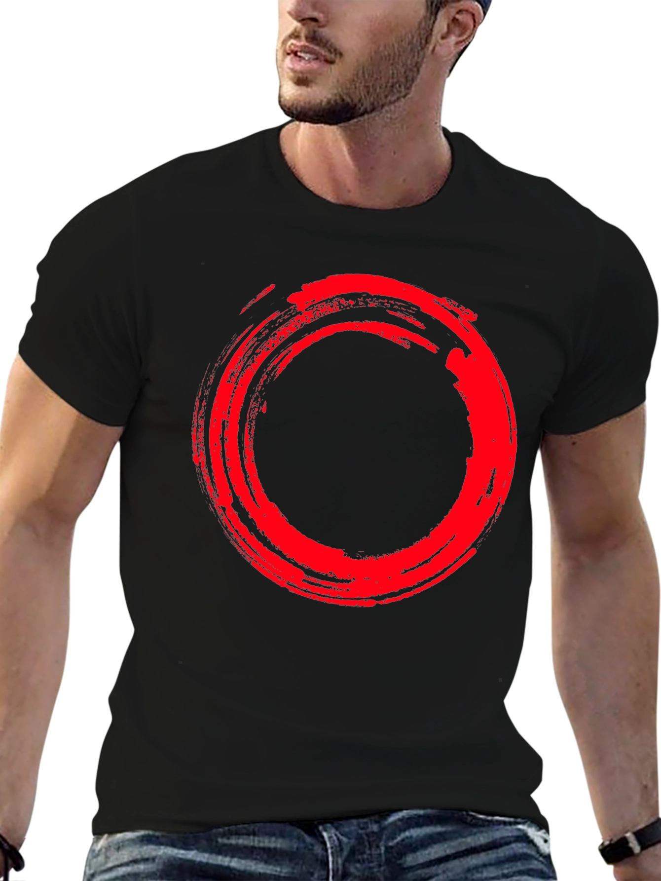 Enso Circle Graphic Tee - Stylish Red Brush Stroke Design - 6