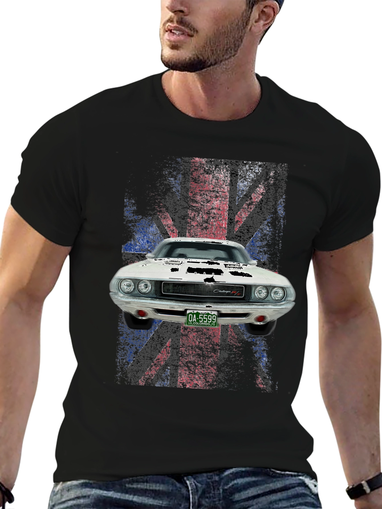 Black Vintage Muscle Car T-Shirt view 6