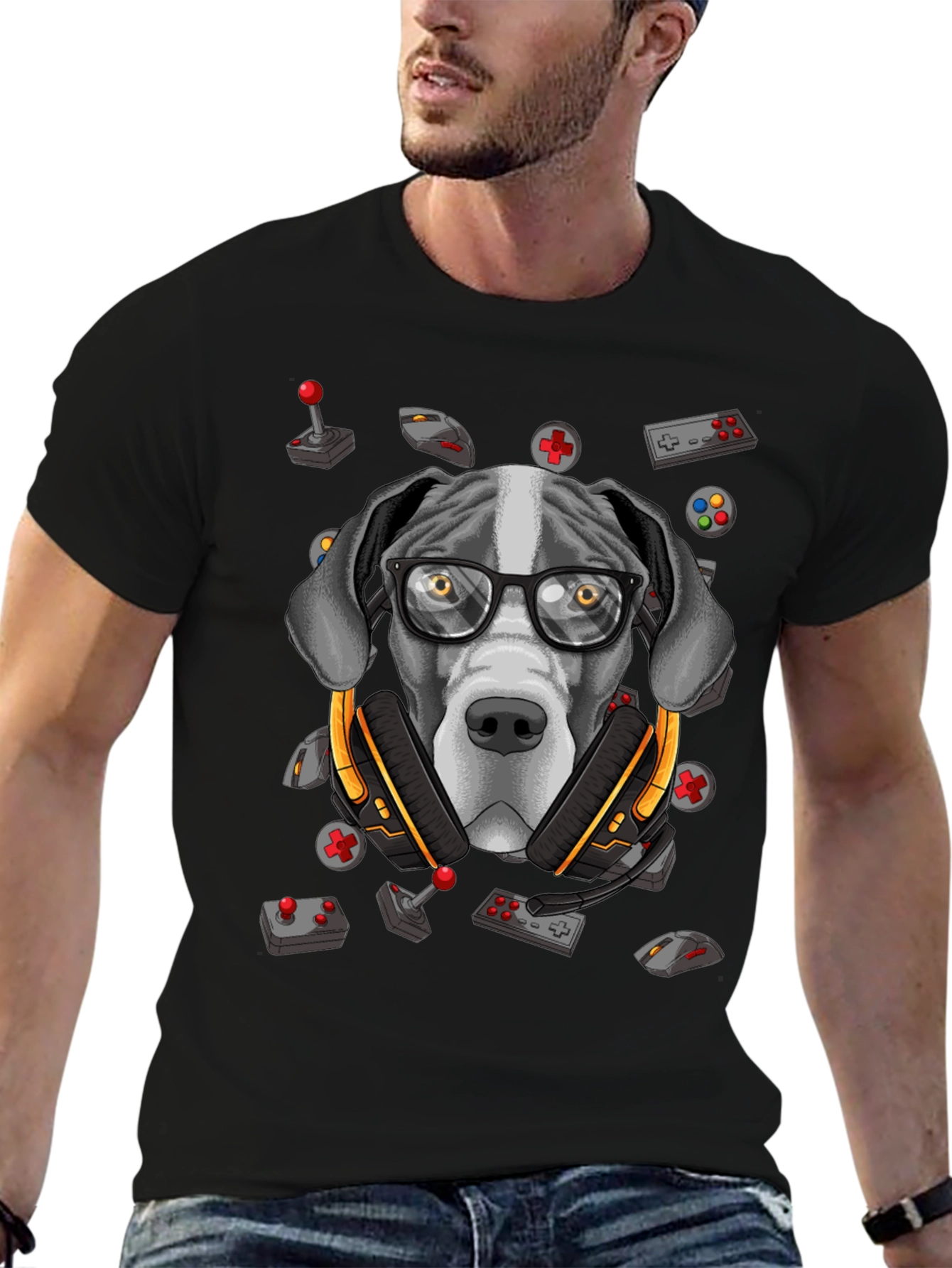 Black Gamer Dog T-Shirt - Funny Graphic Tee view 6