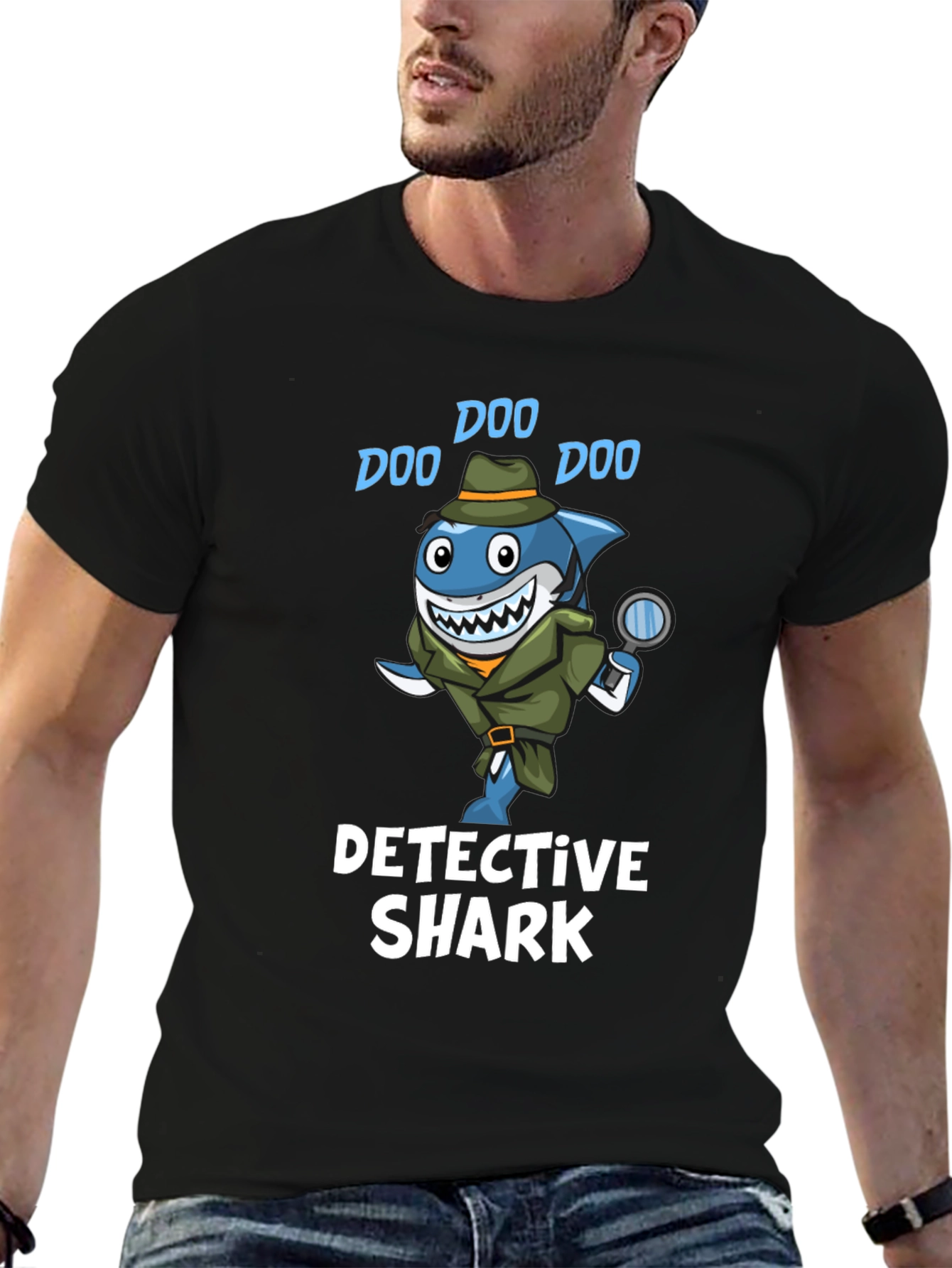 Black Detective Shark T-Shirt - Doo Doo! view 6
