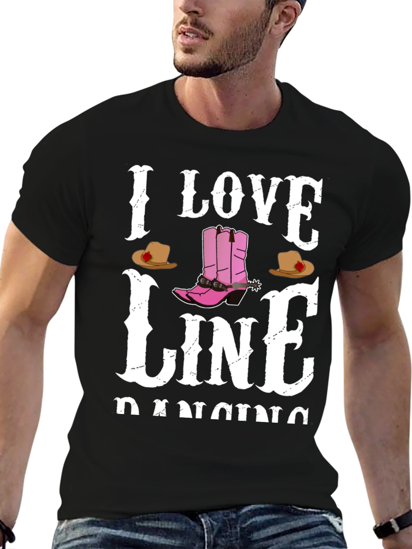 I Love Line Dancing Black T-Shirt - 6