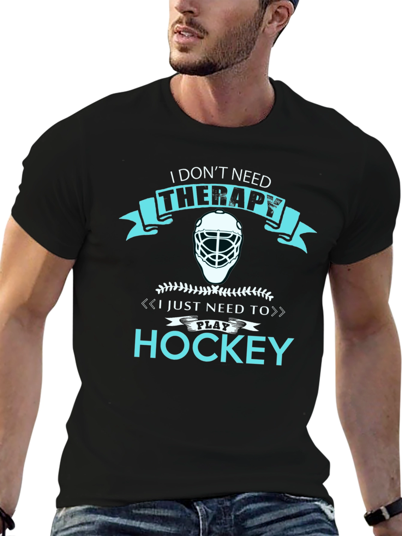 Black I Don't Need Therapy Hockey T-Shirt view 6
