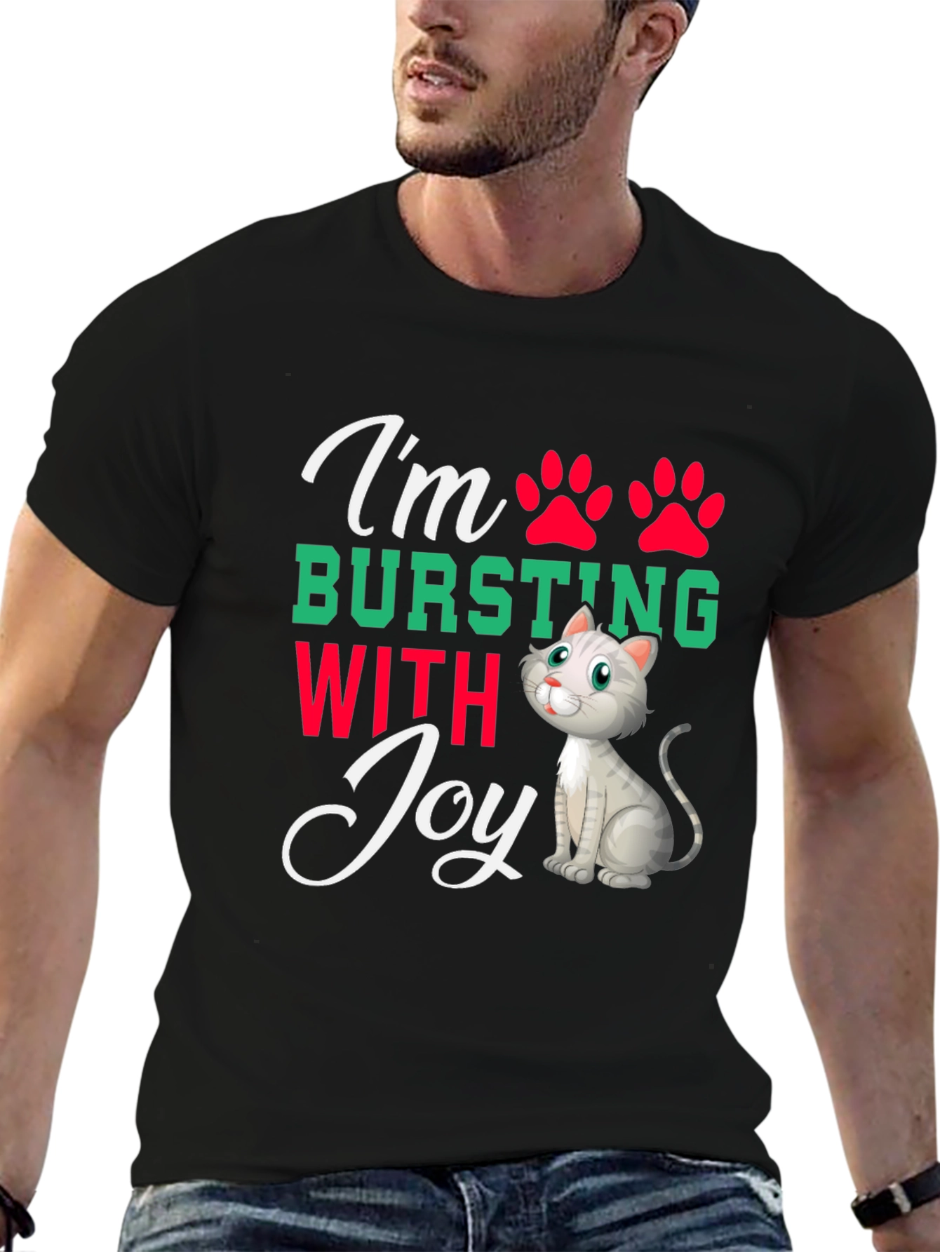 Black I'm Bursting With Joy Cat T-Shirt view 6