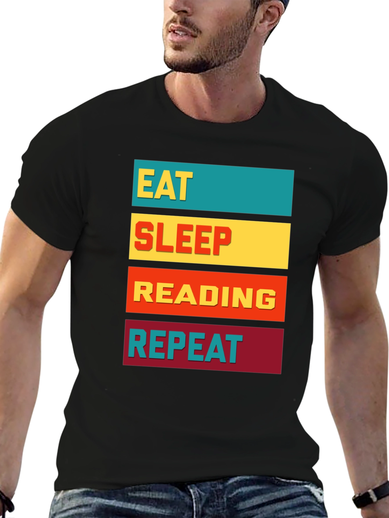 Black Eat Sleep Reading Repeat Graphic Tee view 6