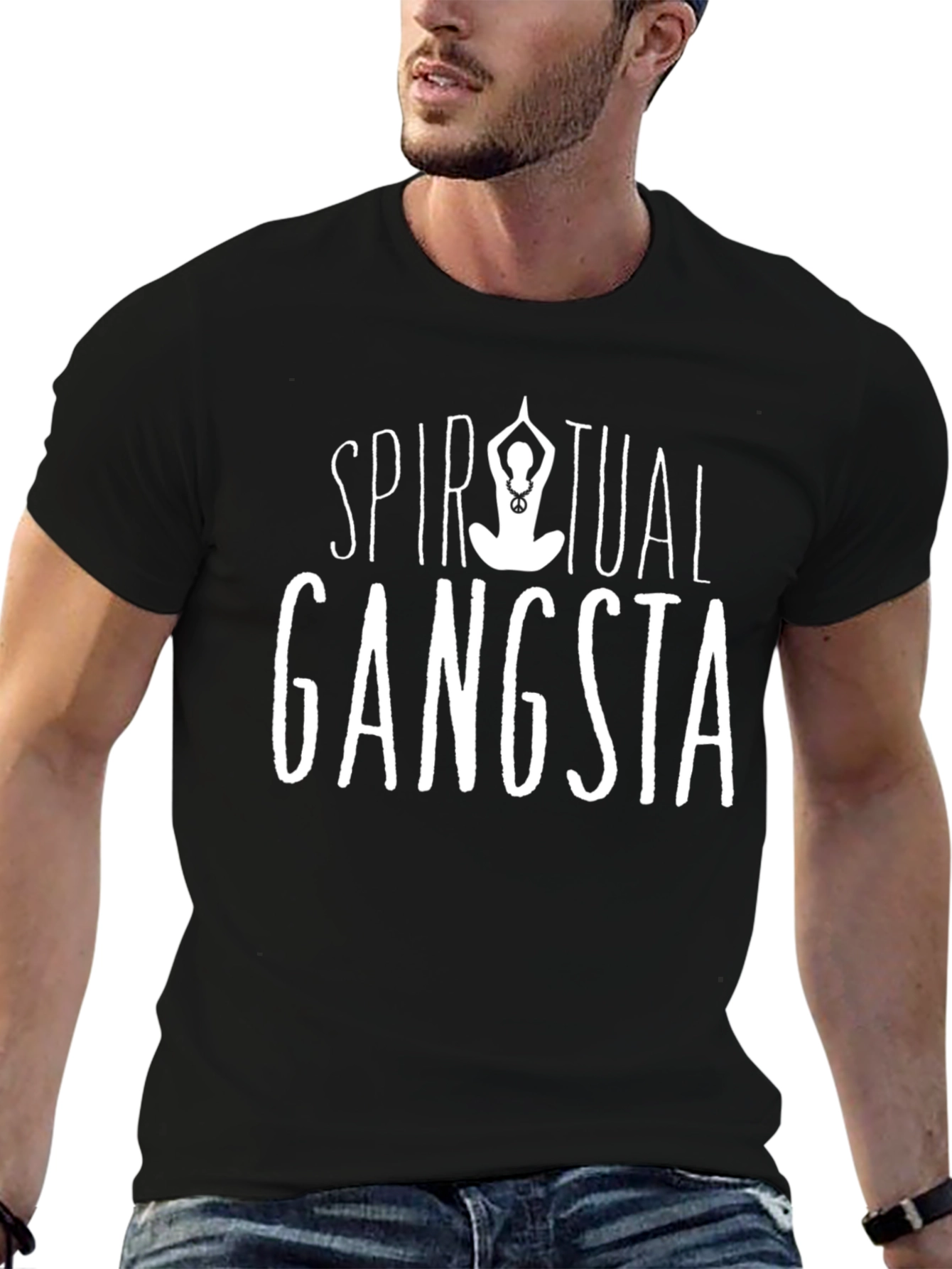 Black Spiritual Gangsta Graphic Tee - Black Cotton Blend Casual T-Shirt view 6