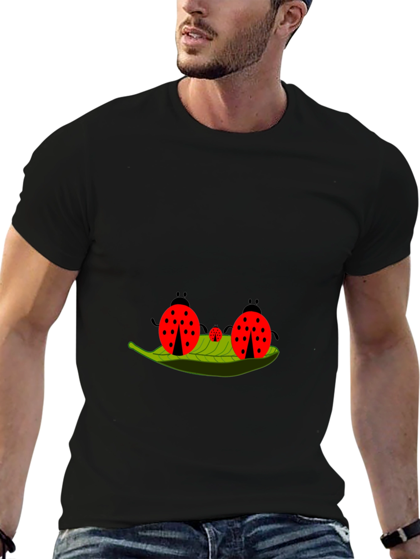 Black Ladybug Family Graphic Tee - Black Cotton T-Shirt view 6