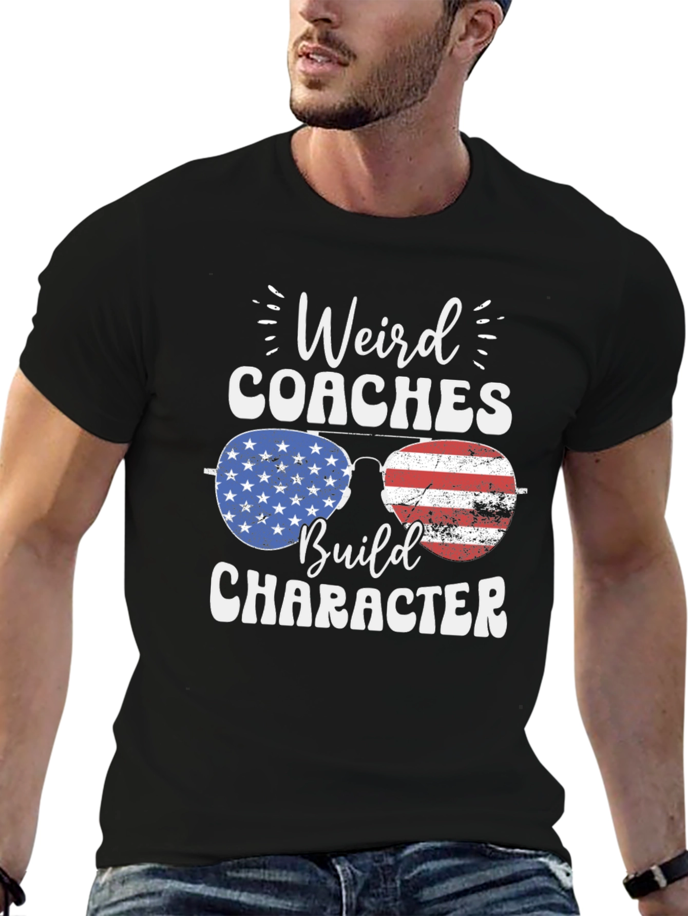 Black Weird Coaches Build Character USA Flag T-Shirt view 6