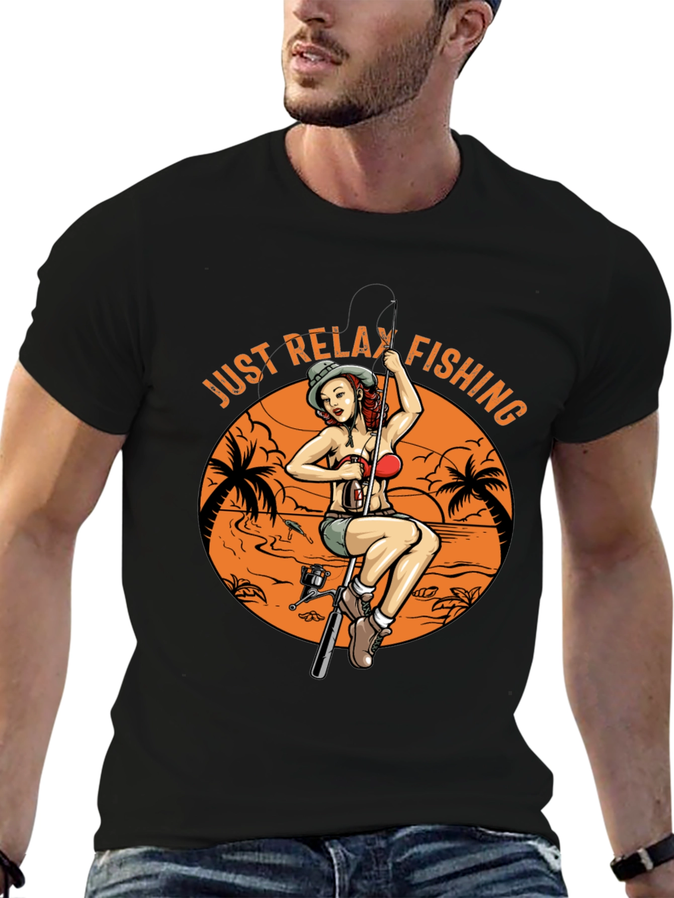 Black Just Relax Fishing Graphic Tee - Black view 6