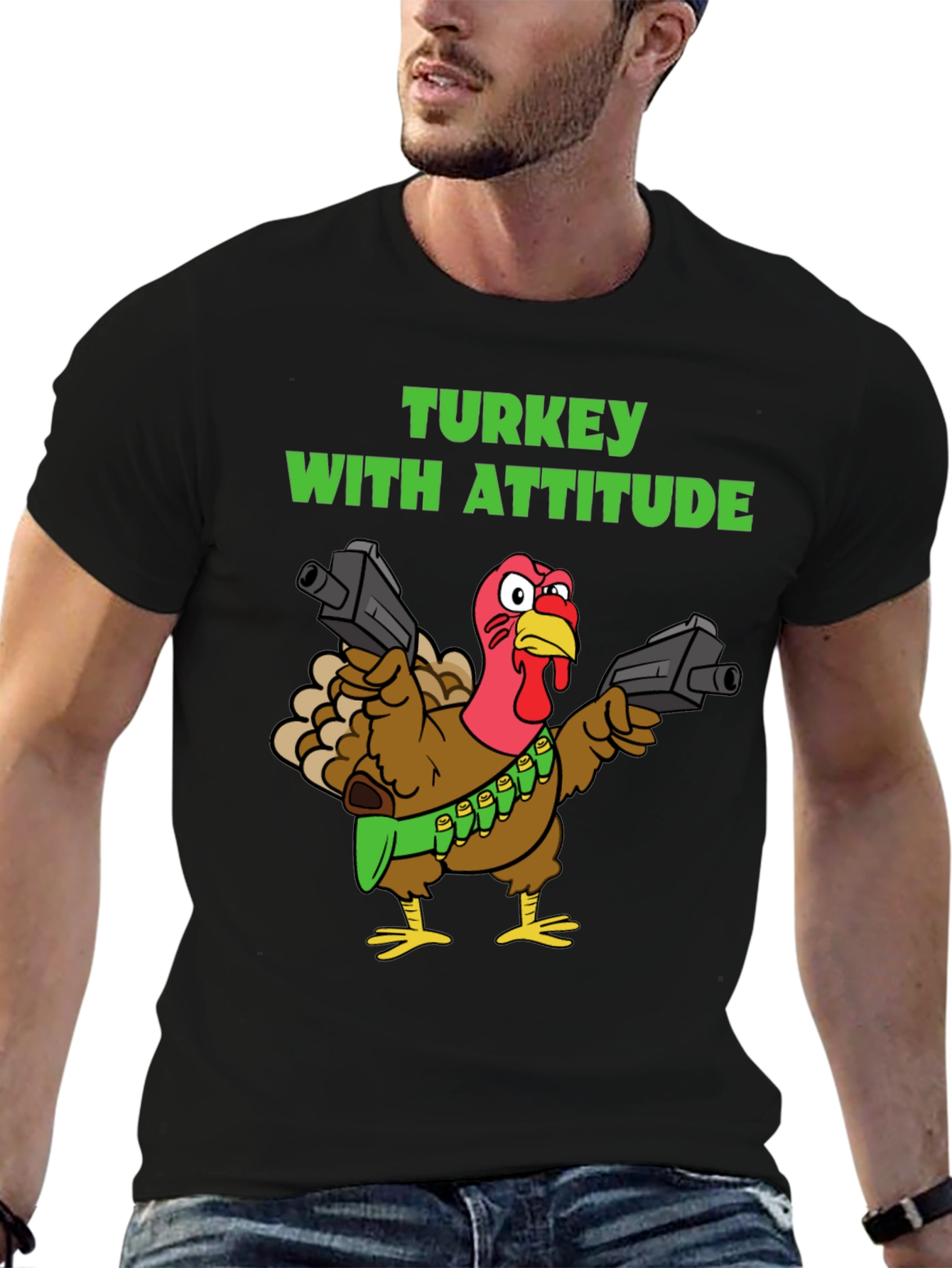 Black Turkey With Attitude Graphic T-Shirt view 6