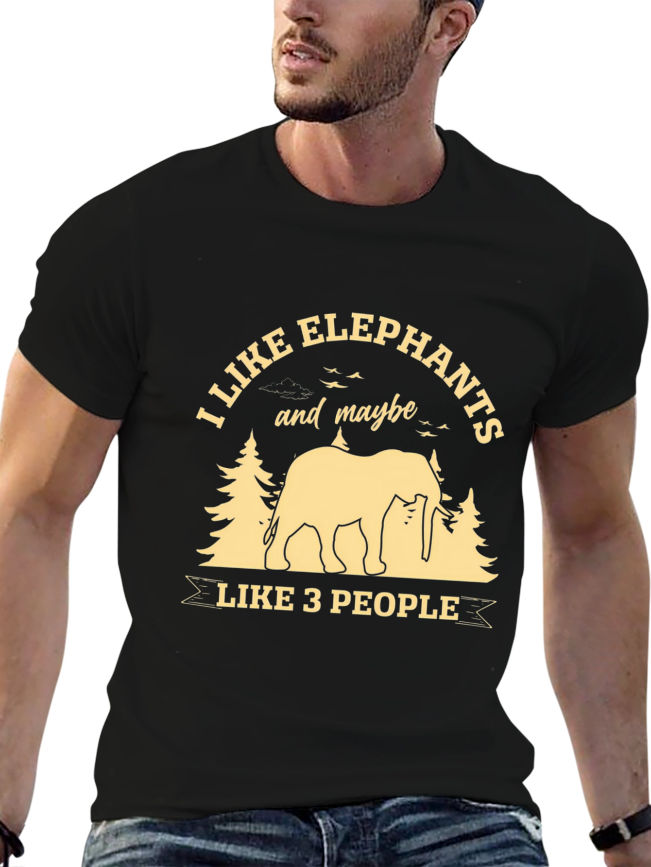 Black Elephant Lover T-Shirt: I Like Elephants & Maybe 3 People view 6