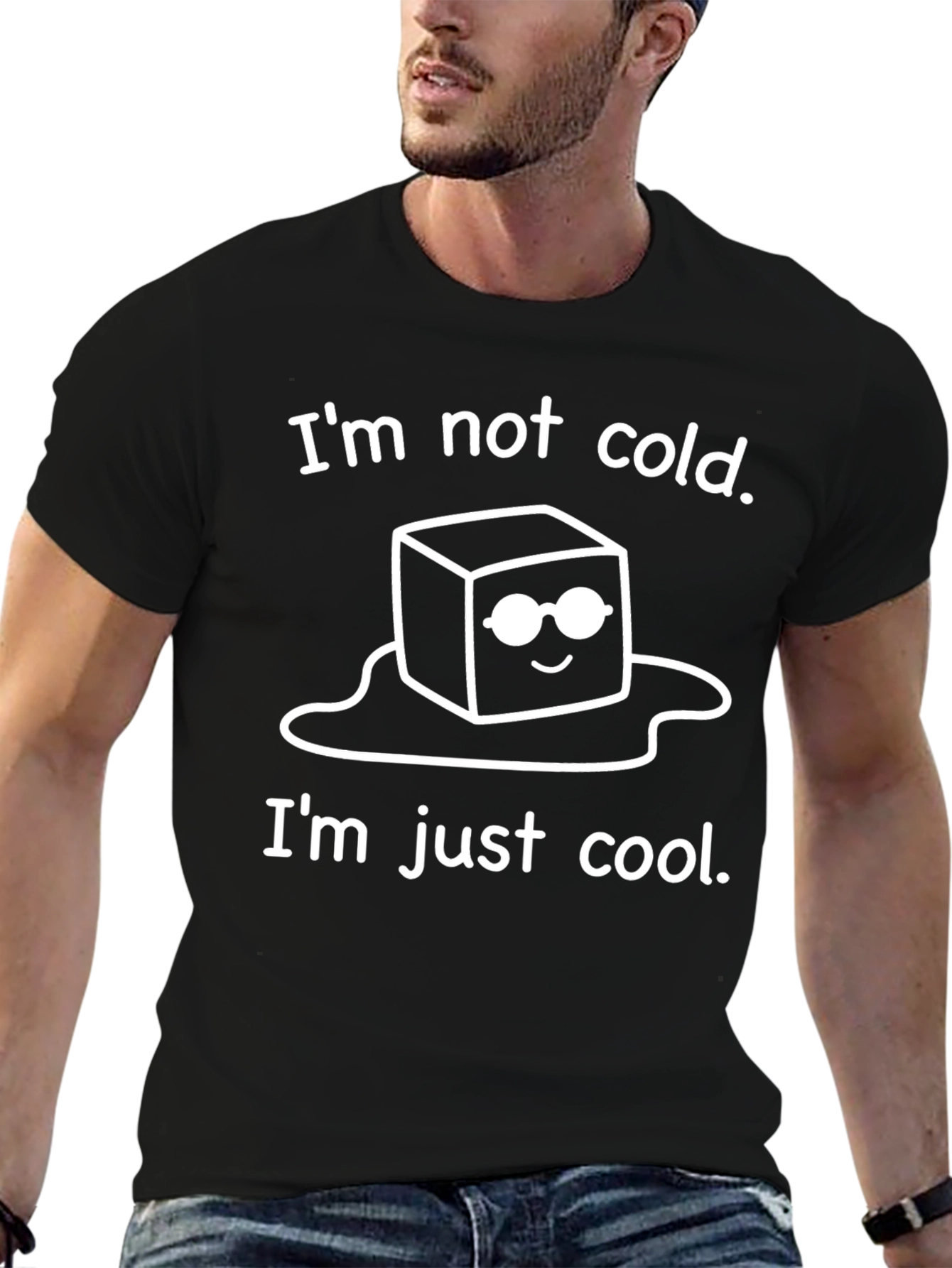 Black Cool Ice Cube Graphic T-Shirt - "I'm Not Cold, I'm Just Cool" view 6