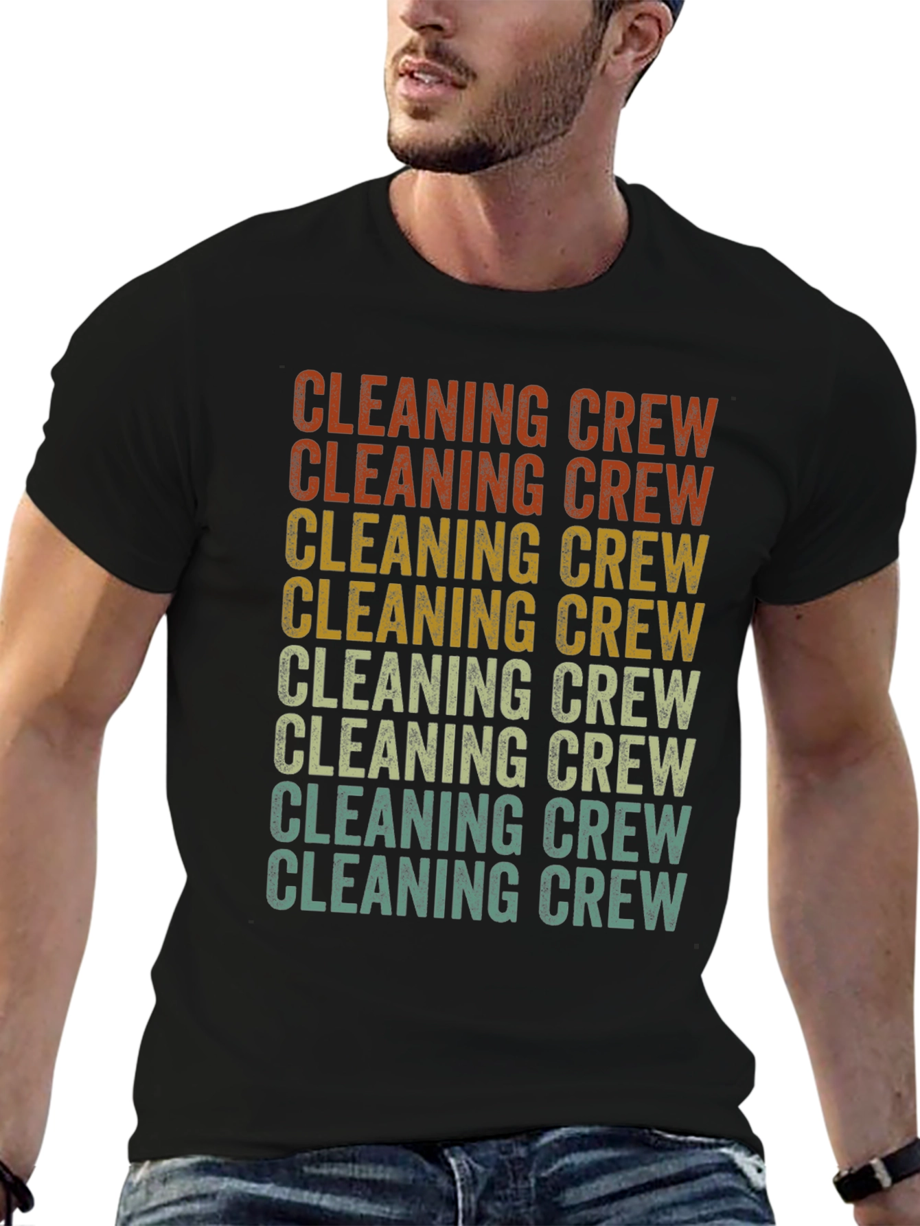 Black Cleaning Crew Retro Graphic T-Shirt view 6